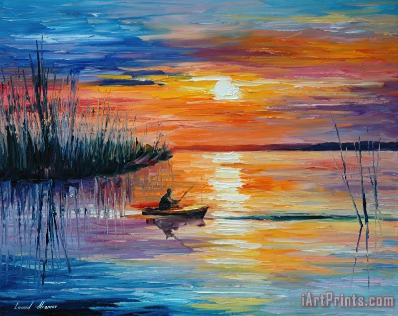 Leonid Afremov Lake Okeechobee Sunset Fishing Art Print