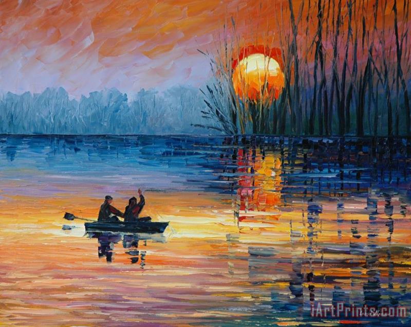 Night Fishing painting - Leonid Afremov Night Fishing Art Print