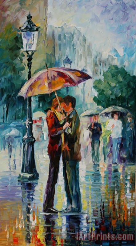Leonid Afremov Rainy Kiss Art Print
