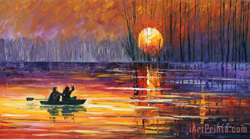 Leonid Afremov Sunset Fishing Art Painting