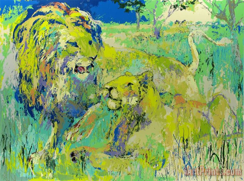 Lion Couple painting - Leroy Neiman Lion Couple Art Print