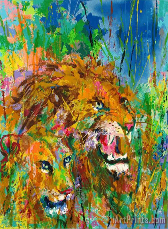 Lions painting - Leroy Neiman Lions Art Print