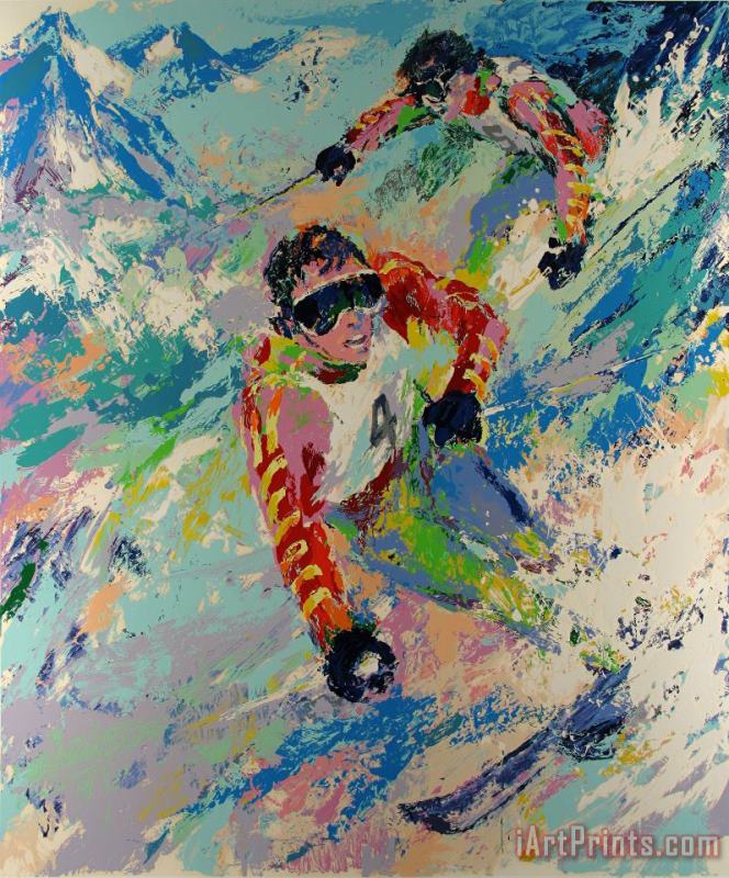 Skiing Twins painting - Leroy Neiman Skiing Twins Art Print