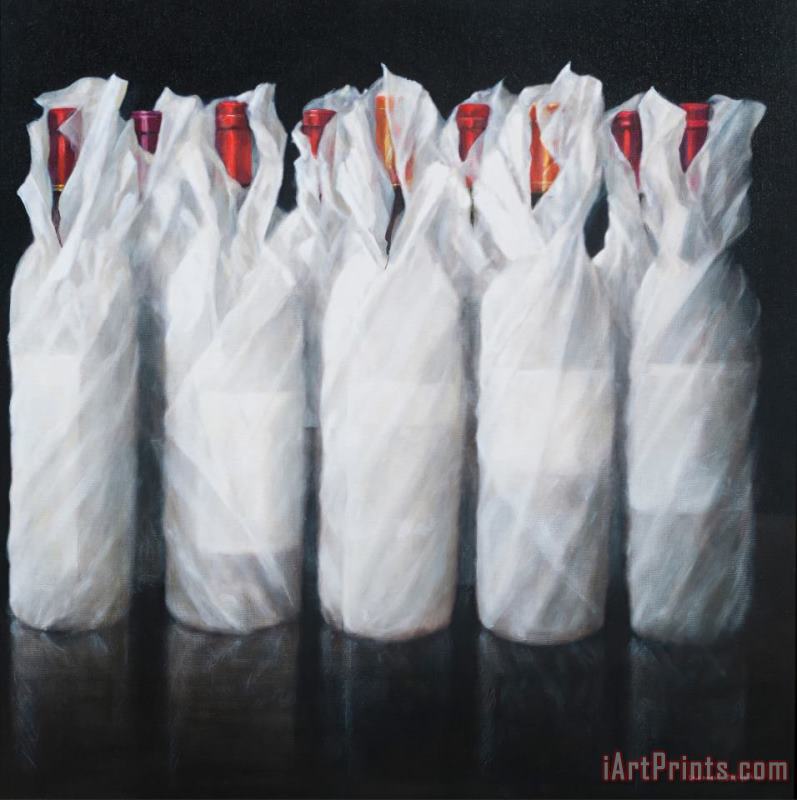 White Wrapped Wine painting - Lincoln Seligman White Wrapped Wine Art Print