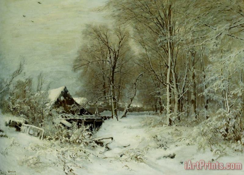 Louis Apol A Cottage in a Snowy Landscape Art Painting