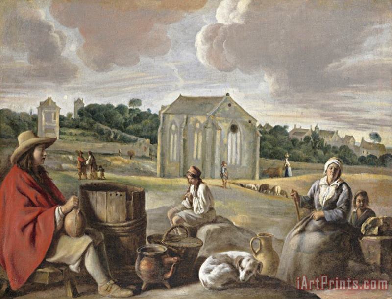 Louis Le Nain Peasants in a Landscape Art Painting