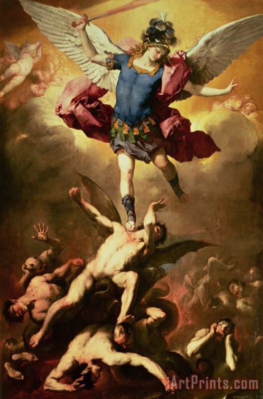 Luca Giordano Archangel Michael overthrows the rebel angel Art Painting