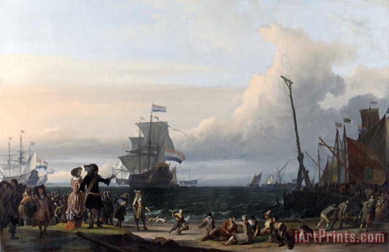 Ludolf Backhuysen Dutch Ships in The Roads of Texel; in The Middle The 'gouden Leeuw', The Flagship of Cornelis Tromp Art Print