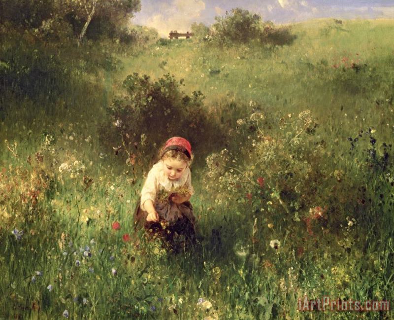Ludwig Knaus A Young Girl In A Field Art Painting