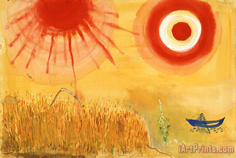 A Wheatfield on a Summer's Afternoon. Study for Backdrop for Scene III of The Ballet Aleko. (1942) painting - Marc Chagall A Wheatfield on a Summer's Afternoon. Study for Backdrop for Scene III of The Ballet Aleko. (1942) Art Print