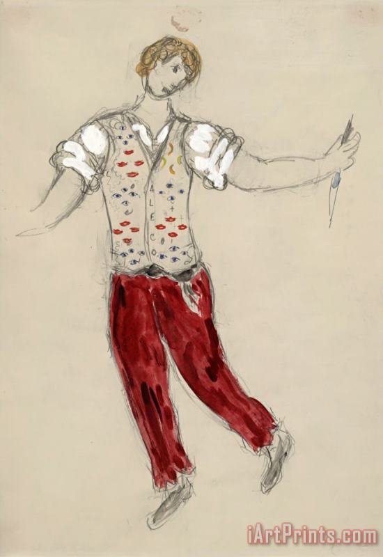 Aleko. Costume Design for The Ballet Aleko. (1942) painting - Marc Chagall Aleko. Costume Design for The Ballet Aleko. (1942) Art Print
