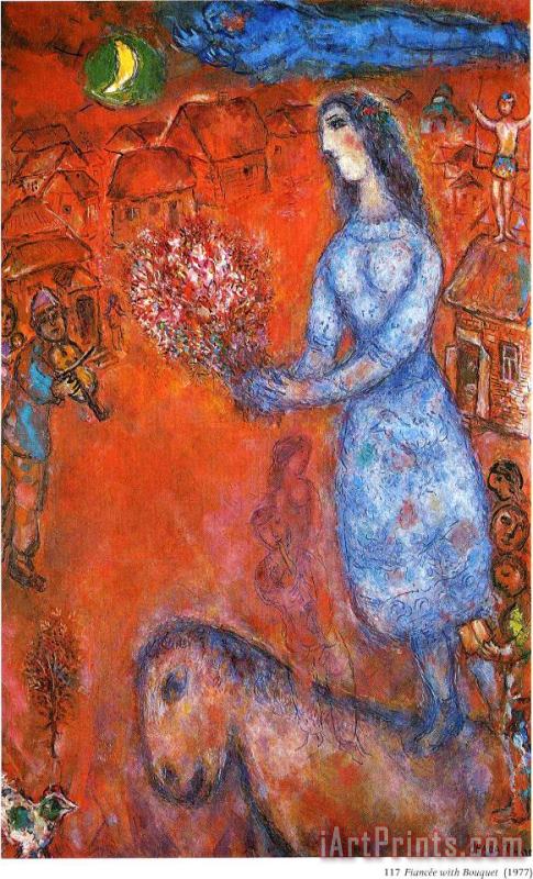Marc Chagall Fiancee with Bouquet 1977 Art Print