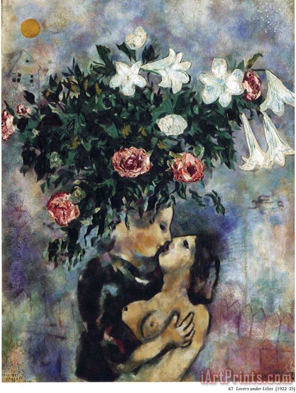 Marc Chagall Lovers Under Lilies 1925 Art Painting