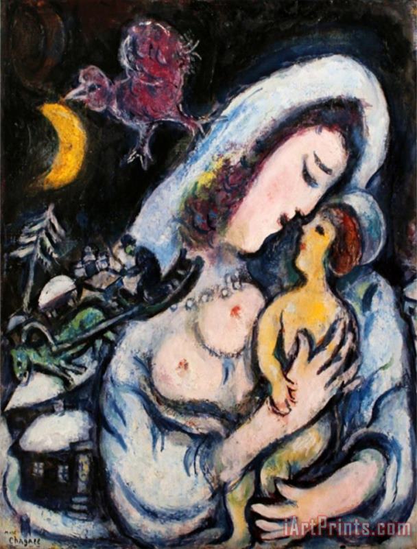 Motherhood painting - Marc Chagall Motherhood Art Print