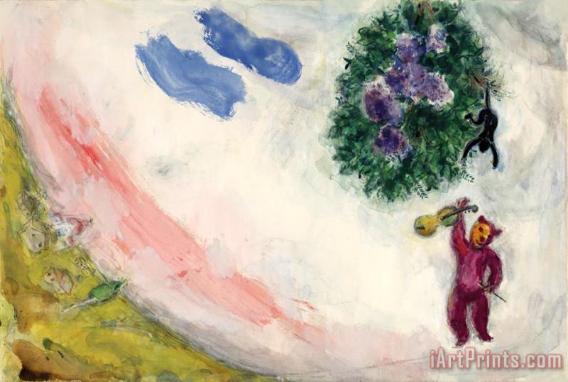 The Carnival. Study for Backdrop for Scene II of The Ballet Aleko. (1942) painting - Marc Chagall The Carnival. Study for Backdrop for Scene II of The Ballet Aleko. (1942) Art Print