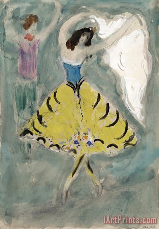 Zemphira, Costume Design for Aleko (scene Iv). (1942) painting - Marc Chagall Zemphira, Costume Design for Aleko (scene Iv). (1942) Art Print