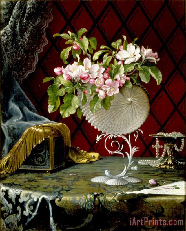 Martin Johnson Heade Still Life with Apple Blossoms in a Nautilus Shell Art Painting