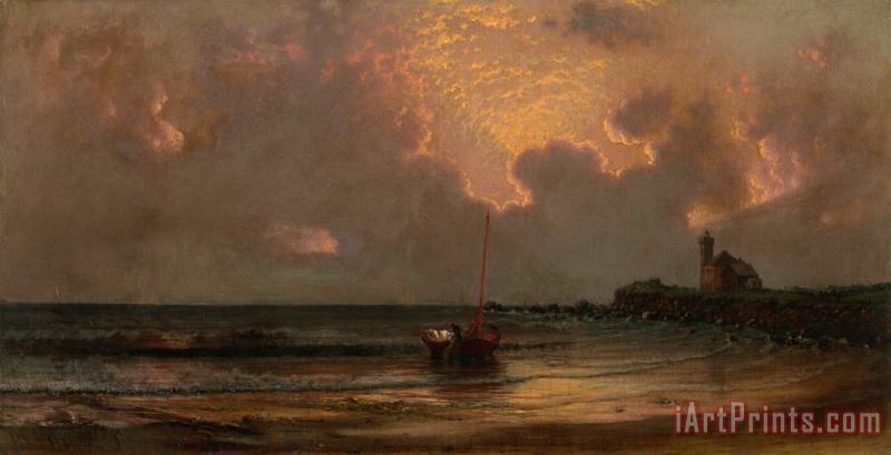 Sunset at Point Judith Light, 1869 painting - Martin Johnson Heade Sunset at Point Judith Light, 1869 Art Print