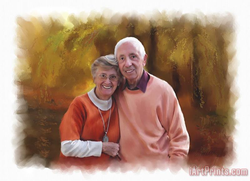 Cute Couple portrait painting - Michael Greenaway Cute Couple portrait Art Print
