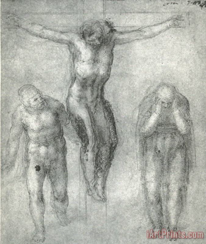 Michelangelo Study for Christ on The Cross with Mourners Art Painting