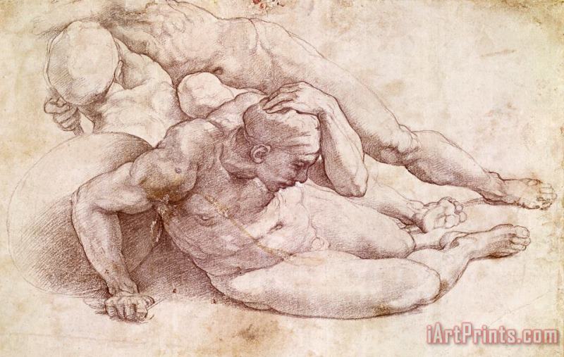 Michelangelo Study of Three Male Figures Art Painting