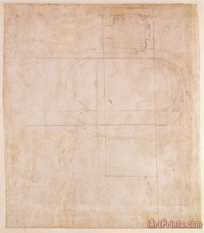 Architectural Sketch Pencil on Paper Recto painting - Michelangelo Buonarroti Architectural Sketch Pencil on Paper Recto Art Print
