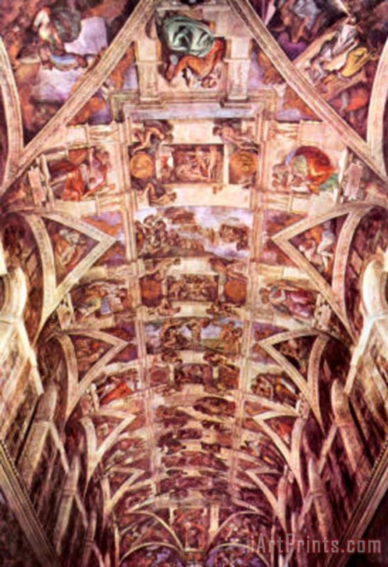 Michelangelo Buonarroti Ceiling Fresco of Creation in The Sistine Chapel General View Art Poster Art Print