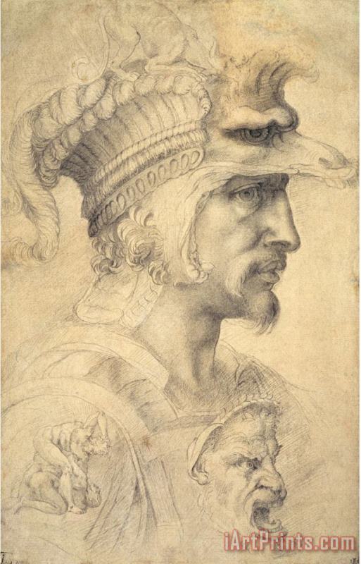 Ideal Head of a Warrior painting - Michelangelo Buonarroti Ideal Head of a Warrior Art Print