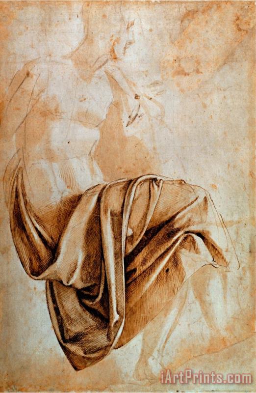 Recto Study of Drapery painting - Michelangelo Buonarroti Recto Study of Drapery Art Print