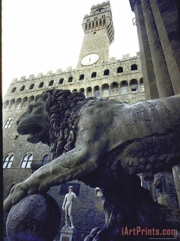 Replica of The David Under Belly of Roman Lion in Piazza Della Signoria Florence painting - Michelangelo Buonarroti Replica of The David Under Belly of Roman Lion in Piazza Della Signoria Florence Art Print