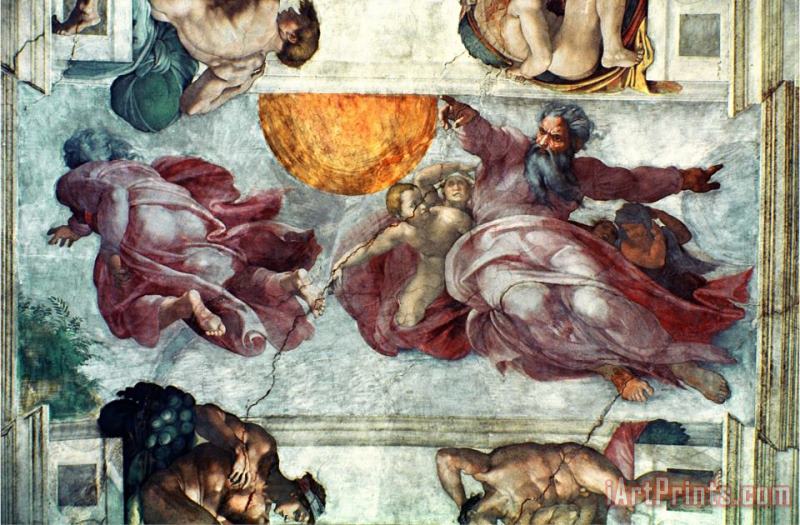 Michelangelo Buonarroti Sistine Chapel Ceiling Creation of The Sun And Moon 1508 12 Art Painting