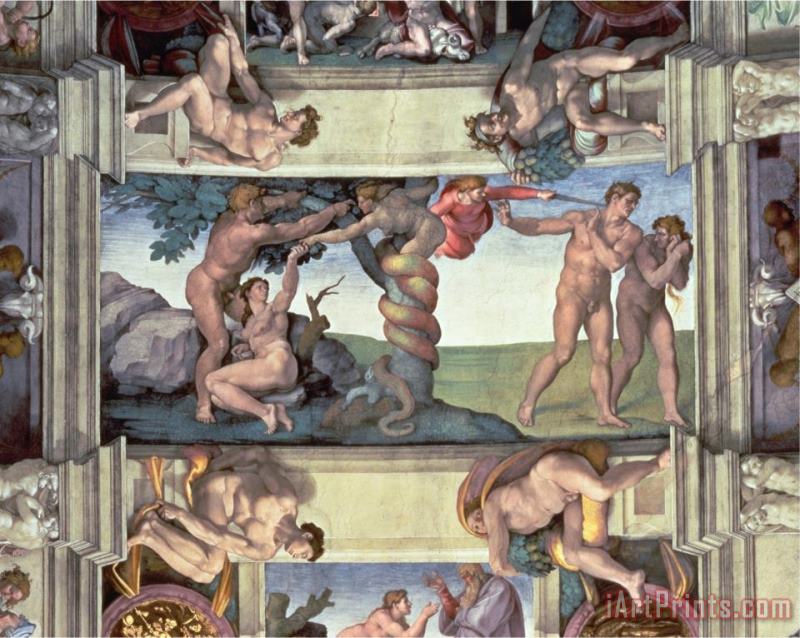 Michelangelo Buonarroti Sistine Chapel Ceiling The Fall of Man Expulsion From The Garden of Eden Four Ignudi 1510 Art Painting