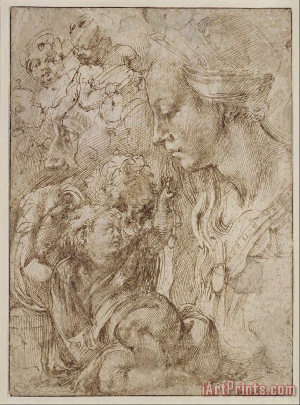 Michelangelo Buonarroti Studies for a Holy Family Art Print