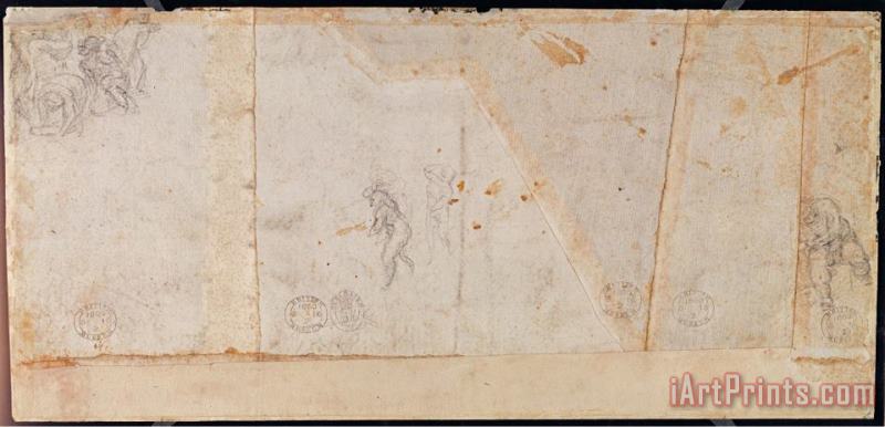 Michelangelo Buonarroti Study of Figures Black Chalk on Paper Verso Art Painting