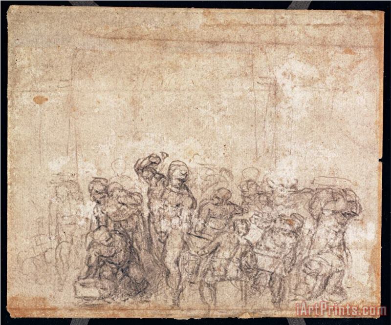 Study of Figures for a Narrative Scene painting - Michelangelo Buonarroti Study of Figures for a Narrative Scene Art Print