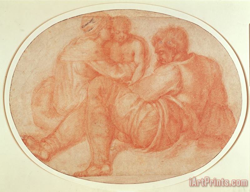 Study of The Holy Family Red Chalk on Paper painting - Michelangelo Buonarroti Study of The Holy Family Red Chalk on Paper Art Print