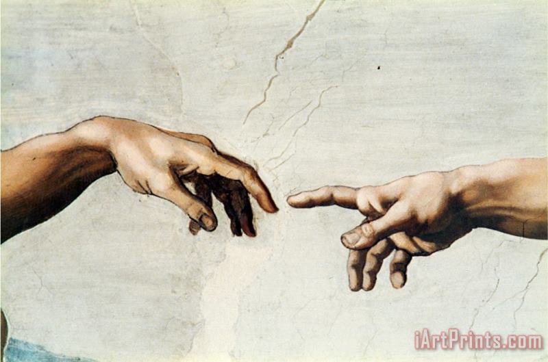 Michelangelo Buonarroti The Creation of Adam Detail of God's And Adam's Hands From The Sistine Ceiling Art Print