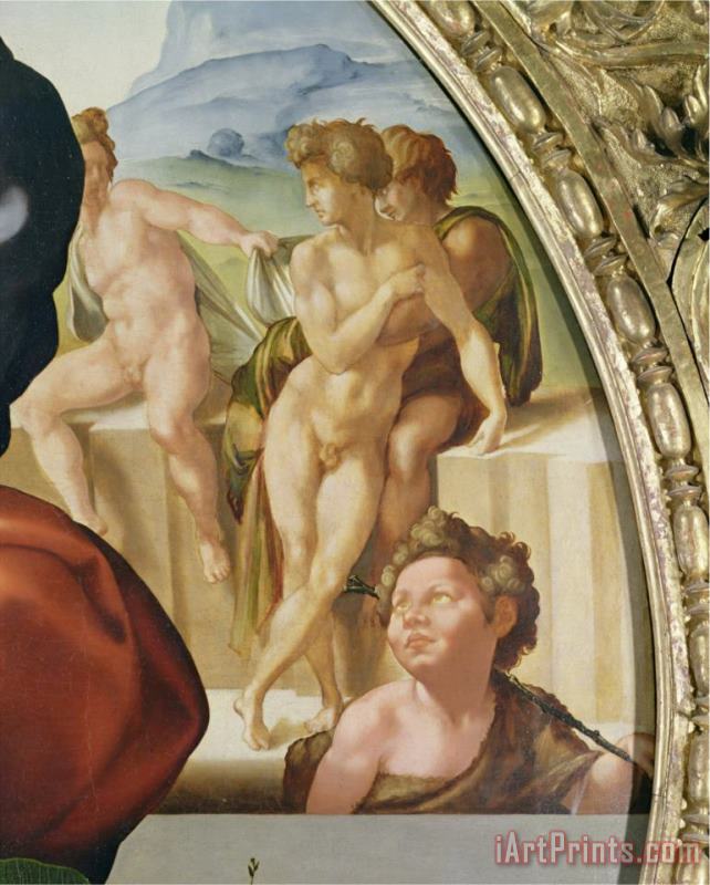Michelangelo Buonarroti The Holy Family with St John Showing Nude Figures in The Background 1504 05 Detail Art Painting