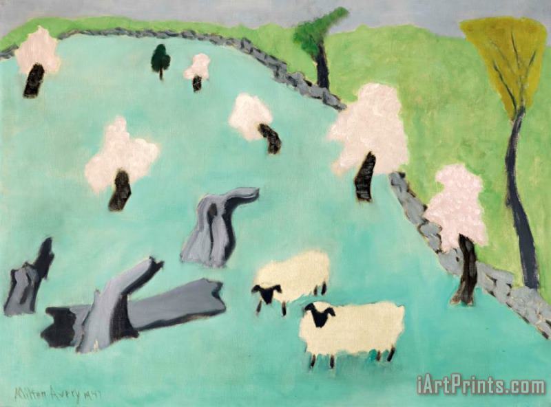 Landscape with Sheep, 1947 painting - Milton Avery Landscape with Sheep, 1947 Art Print