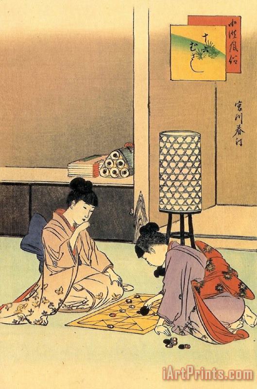 Miyamoto Musashi Girls Playing A Game Japanese Print Art Print