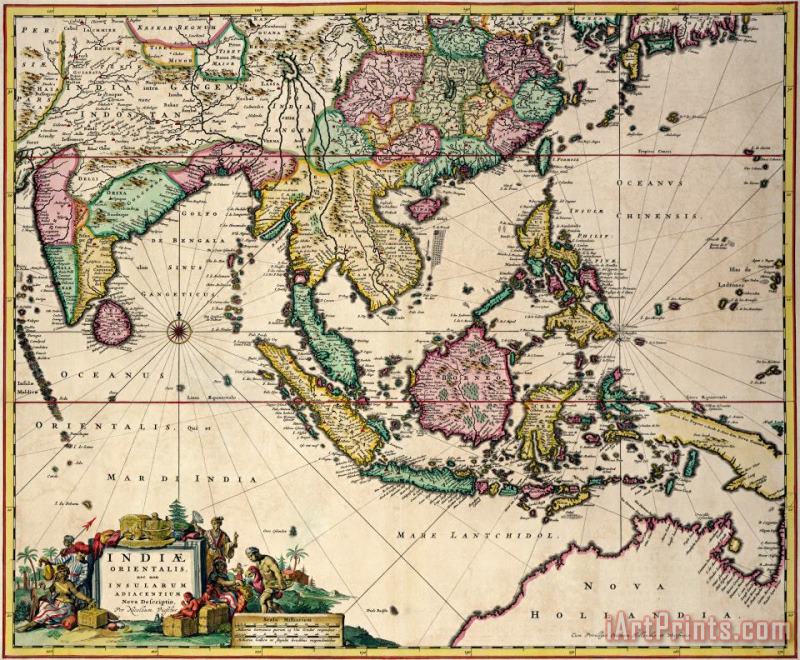General map extending from India and Ceylon to northwestern Australia by way of southern Japan painting - Nicolaes Visscher Claes Jansz General map extending from India and Ceylon to northwestern Australia by way of southern Japan Art Print
