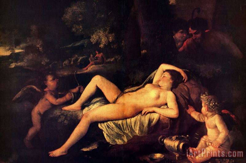 Sleeping Venus And Cupid painting - Nicolas Poussin Sleeping Venus And Cupid Art Print