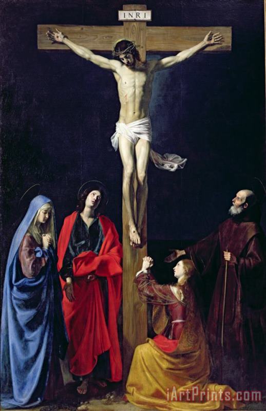 Nicolas Tournier Christ on the Cross with the Virgin Mary Magdalene St John and St Francis of Paola Art Print