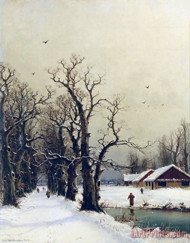 Nils Hans Christiansen Winter scene Art Print