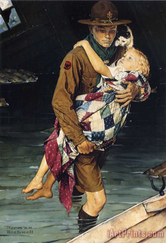 Norman Rockwell A Scout Is Helpful 1941 Art Print
