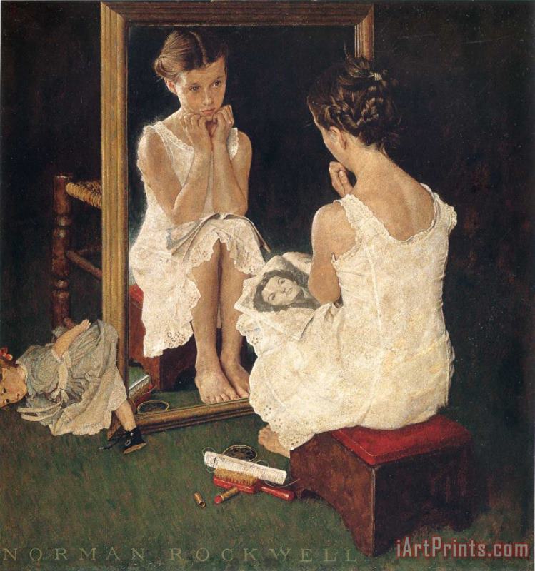 Girl at Mirror 1954 painting - Norman Rockwell Girl at Mirror 1954 Art Print