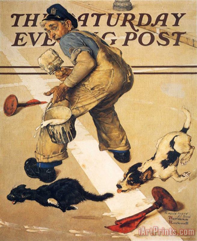 Norman Rockwell Road Line Painter's Problem 1937 Art Painting