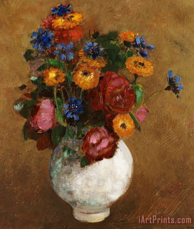 Bouquet Of Flowers In A White Vase painting - Odilon Redon Bouquet Of Flowers In A White Vase Art Print