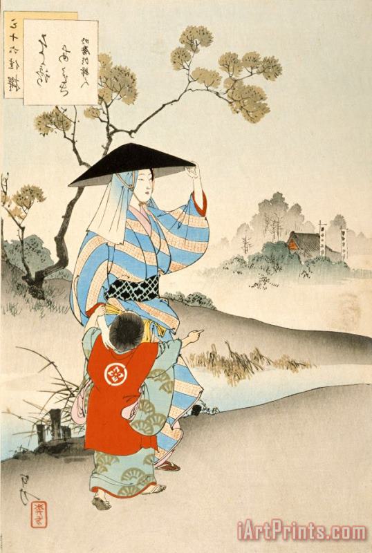 Ogata Gekko Woman And Child Art Print