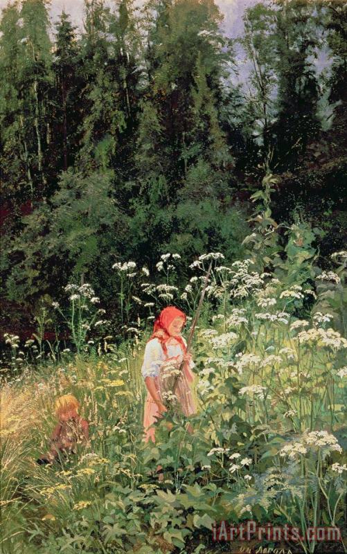 Olga Antonova Lagoda Shishkina Girl among the wild flowers Art Print